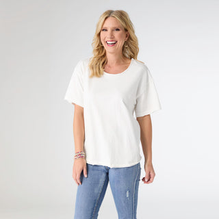 Molly Relaxed Tee with Back Patch Detail - White