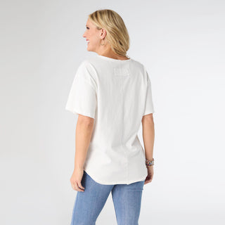 Molly Relaxed Tee with Back Patch Detail - White