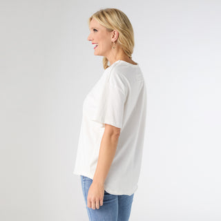 Molly Relaxed Tee with Back Patch Detail - White