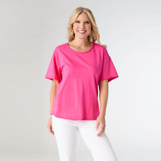 Molly Relaxed Tee with Back Patch Detail - Pink Glo