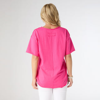 Molly Relaxed Tee with Back Patch Detail - Pink Glo
