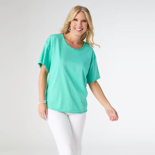 Molly Relaxed Tee with Back Patch Detail - Turquoise