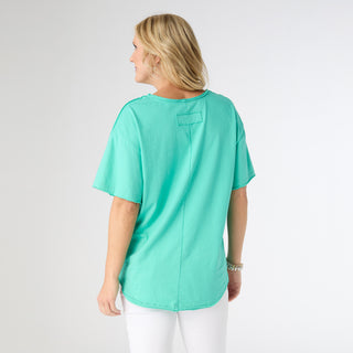 Molly Relaxed Tee with Back Patch Detail - Turquoise