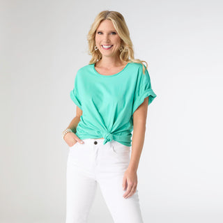 Molly Relaxed Tee with Back Patch Detail - Turquoise