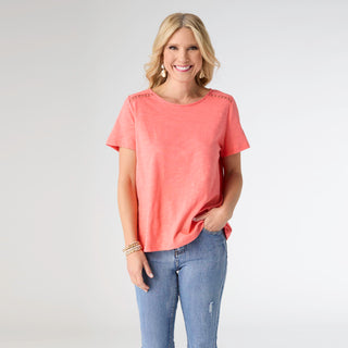 Rochelle Short Sleeve Top - Sunset Coral