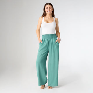 Allie Flowy Wide Leg Pant - Aqua Sea