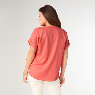 Sophia Top with Button Detail - Bright Coral