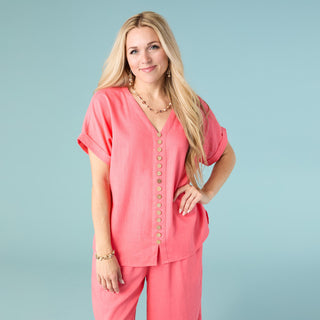 Sophia Top with Button Detail - Jelly Mint