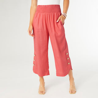 Sophia Pant with Button Detail - Bright Coral