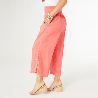 Sophia Pant with Button Detail - Bright Coral