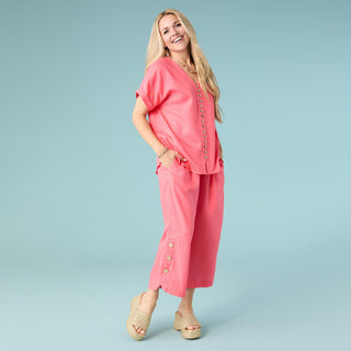 Sophia Pant with Button Detail - Bright Coral