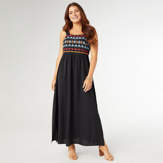Sarah Sleeveless Embroidered Dress - Black