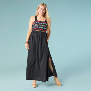 Sarah Sleeveless Embroidered Dress - Black