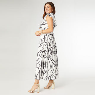 Finley Cap Sleeve Ruffle Tiered Maxi Dress - White/Black