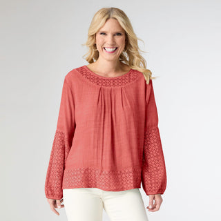 Ella Relaxed Long Sleeve Top - Coral