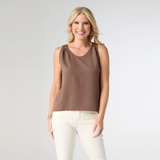 Maya Tank with Crochet Back Detail - Chocolate Mousse
