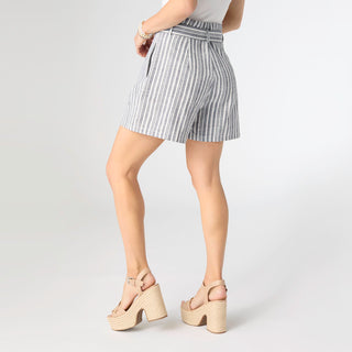 Trina High Waisted Shorts with Belt - Grey/White