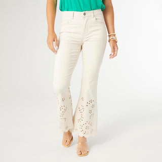 Jennifer Flare Pant with Cut-Out Flowers - Natural