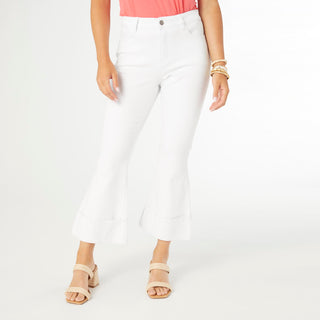 Janet Flare Crop Pant with Large Cuff - Crisp White