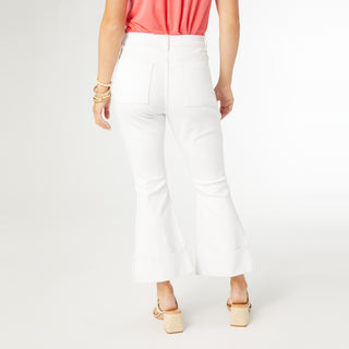Janet Flare Crop Pant with Large Cuff - Crisp White