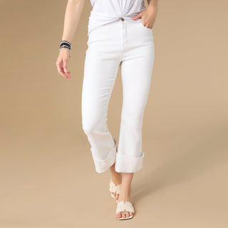 Janet Flare Crop Pant with Large Cuff - Crisp White