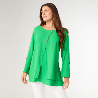 Glenn Split Front Tunic with Buttons - Bright Green