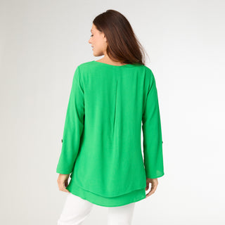 Glenn Split Front Tunic with Buttons - Bright Green
