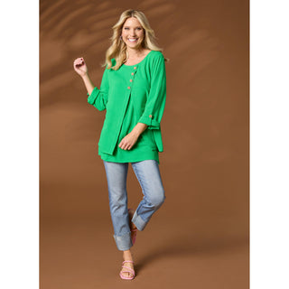 Glenn Split Front Tunic with Buttons - Bright Green