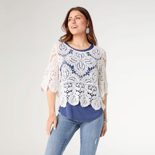 Kristi Crochet Top with Belle Sleeve - White