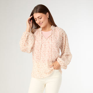 Maggie Flowy Chiffon V-Neck Top with Lurex - Dusty Mix