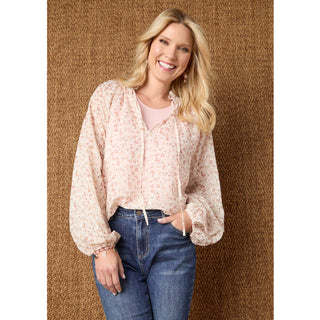 Maggie Flowy Chiffon V-Neck Top with Lurex - Dusty Mix
