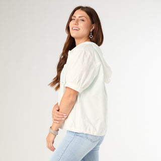 Angela Button Front Hooded Top - White