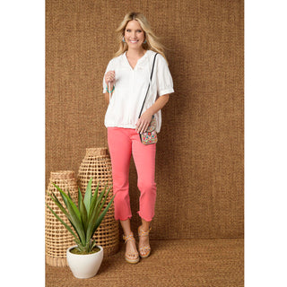 Angela Button Front Hooded Top - White