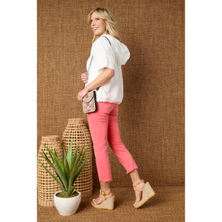 Angela Button Front Hooded Top - White