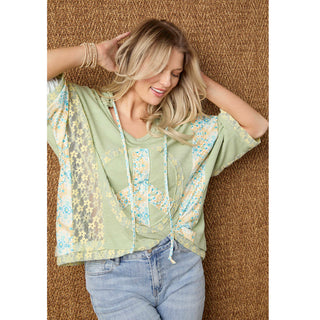 Jenni Peace Sign Hooded Top - Soft Green