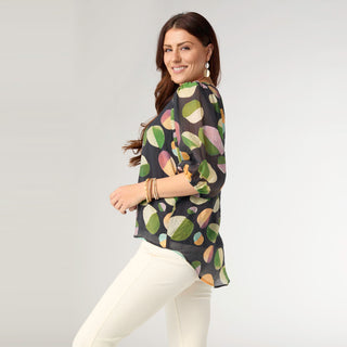 Corey Printed Elbow Sleeve V-Neck Top - Bold Dots