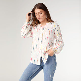 Linda Blouse with Colorful Stripe Detail - White