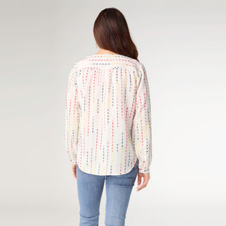 Linda Blouse with Colorful Stripe Detail - White