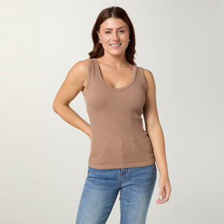 Ultra-Lush Reversible Seamless Ribbed Tank - Tan