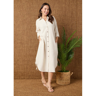 Keira Long Sleeve Dress with Back Button Detail - Natural