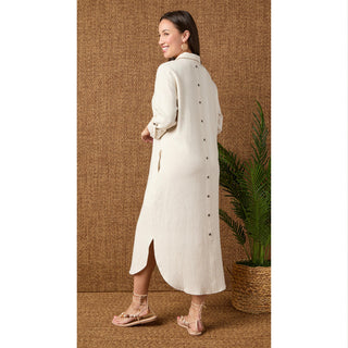 Keira Long Sleeve Dress with Back Button Detail - Natural
