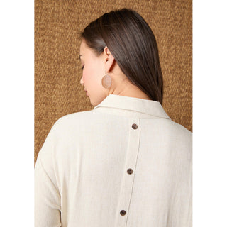 Keira Long Sleeve Dress with Back Button Detail - Natural