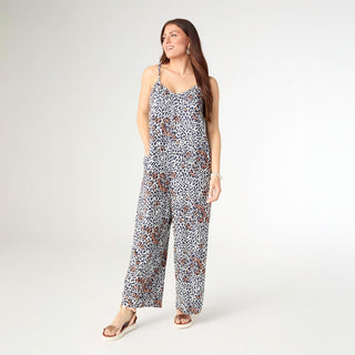 Samantha Printed Relaxed Romper with Pockets - Animal Print