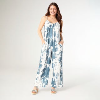 Samantha Printed Relaxed Romper with Pockets - Tie Dye Print