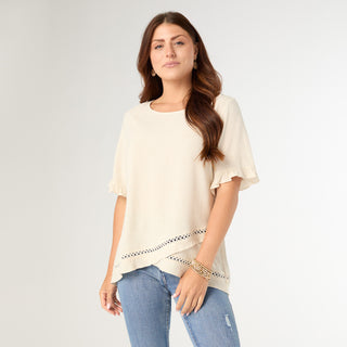 Layla Short Sleeve Crossover Ruffle Top - Natural