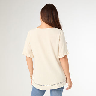 Layla Short Sleeve Crossover Ruffle Top - Natural
