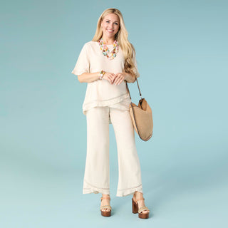 Layla Short Sleeve Crossover Ruffle Top - Natural