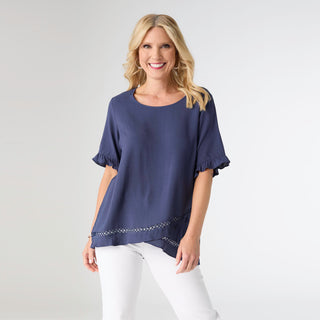 Layla Short Sleeve Crossover Ruffle Top - Patriot Blue