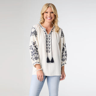 Karen Long Sleeve V-Neck Top - Natural