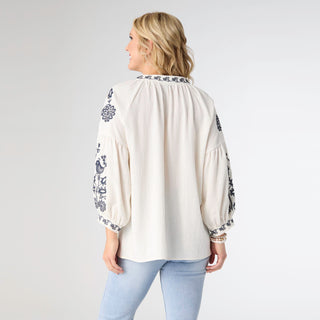 Karen Long Sleeve V-Neck Top - Natural